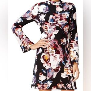 Ivanka Trump Floral Dress Mock Neck Aline Bell Sleeve